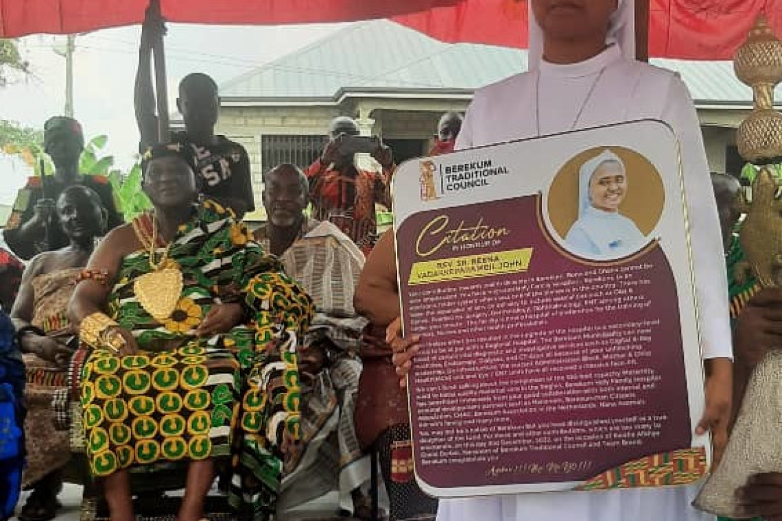 Team Brand Berekum and Berekum Traditional Council Honour Rev. Sr. Reena V. John, The Administrator of Holy Family Hospital, Berekum