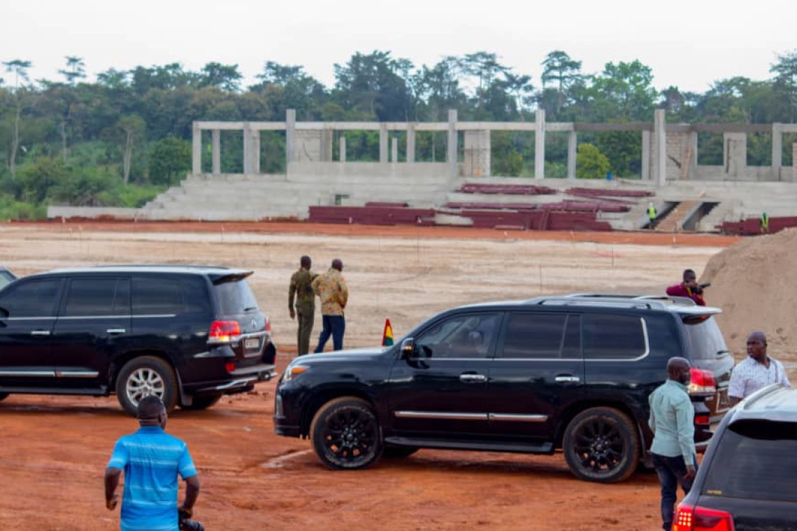 President Akuffo Addo Inspects work on FIFA-Standardized Sports Stadium At Dormaa Ahenkro